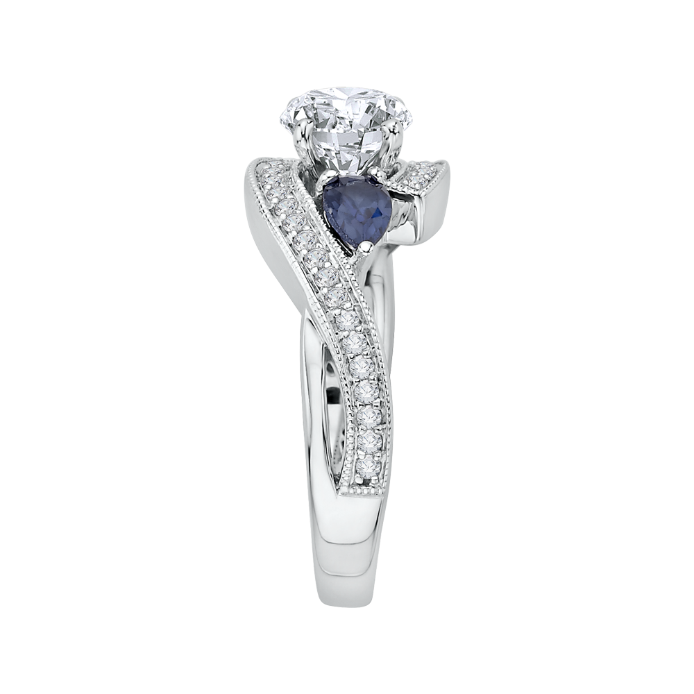 14K White Gold Round Diamond and Sapphire Engagement Ring (Semi Mount)