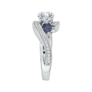 14K White Gold Round Diamond and Sapphire Engagement Ring (Semi Mount)