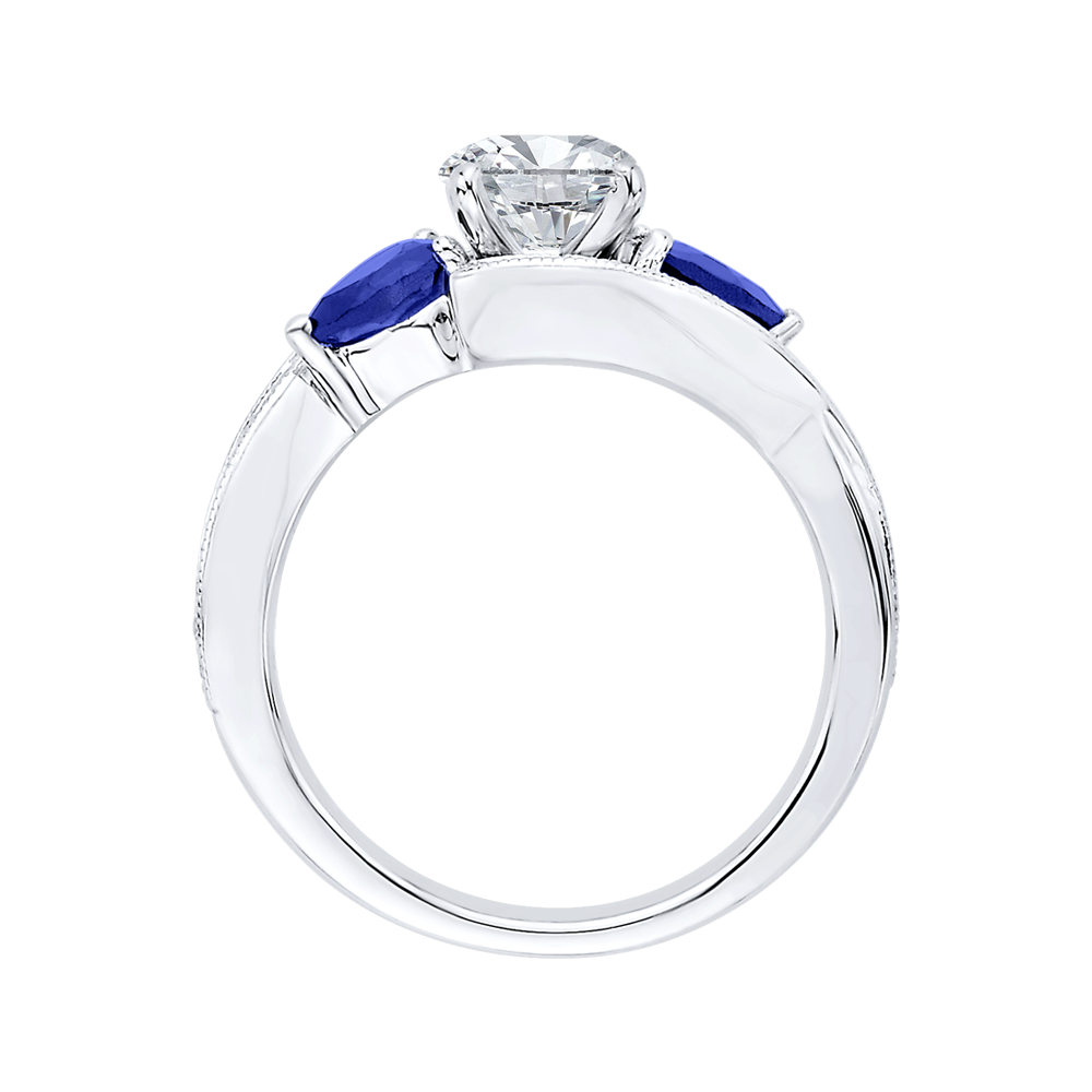 14K White Gold Round Diamond and Sapphire Engagement Ring (Semi Mount)