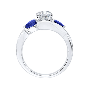 14K White Gold Round Diamond and Sapphire Engagement Ring (Semi Mount)