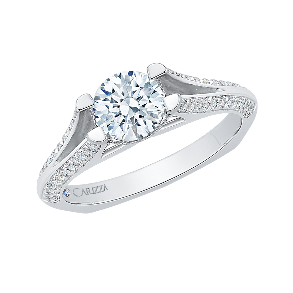 14K White Gold Round Diamond Engagement Ring with Split Shank (Semi Mount)