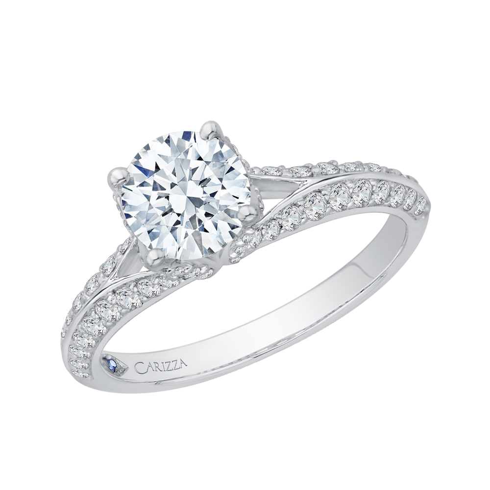 14K White Gold Round Diamond Engagement Ring with Split Shank (Semi Mount)