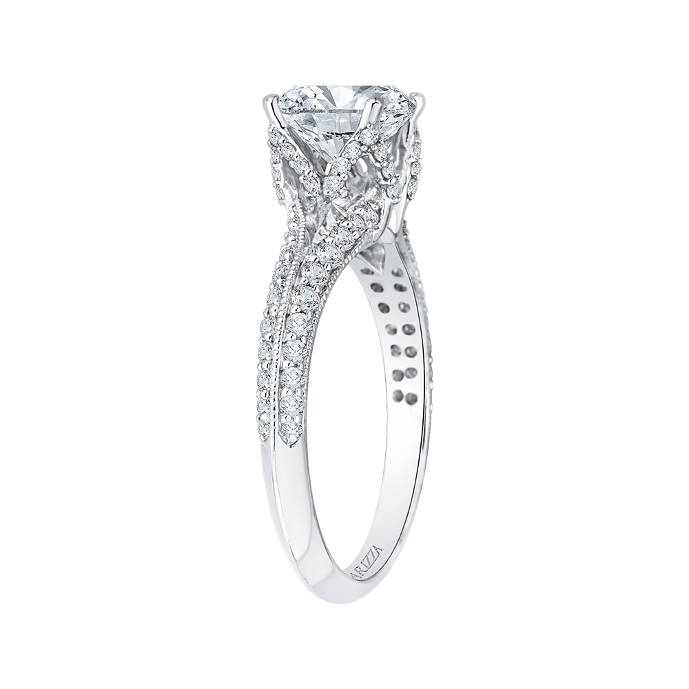 14K White Gold Round Diamond Engagement Ring with Split Shank (Semi Mount)