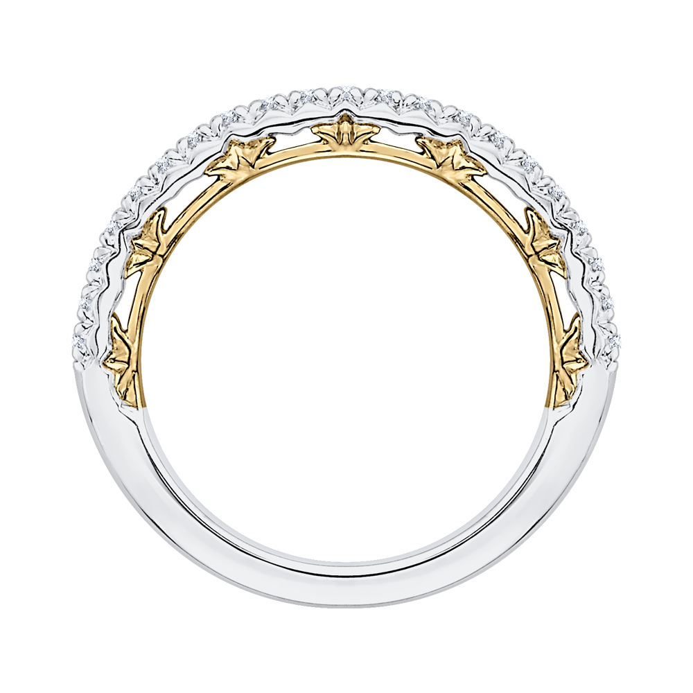 14K Two Tone Gold Round Diamond Half Eternity Wedding Band