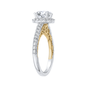 14K Two Tone Gold Round Diamond Halo Engagement Ring (Semi Mount)