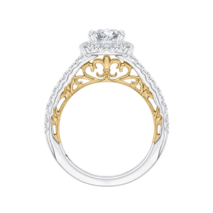 14K Two Tone Gold Round Diamond Halo Engagement Ring (Semi Mount)