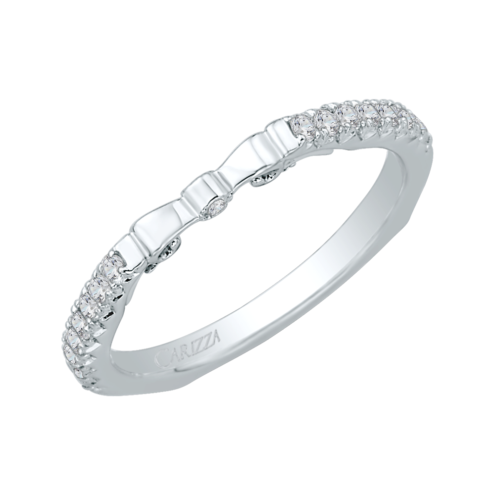 14K White Gold Round Diamond Wedding Band with Euro Shank