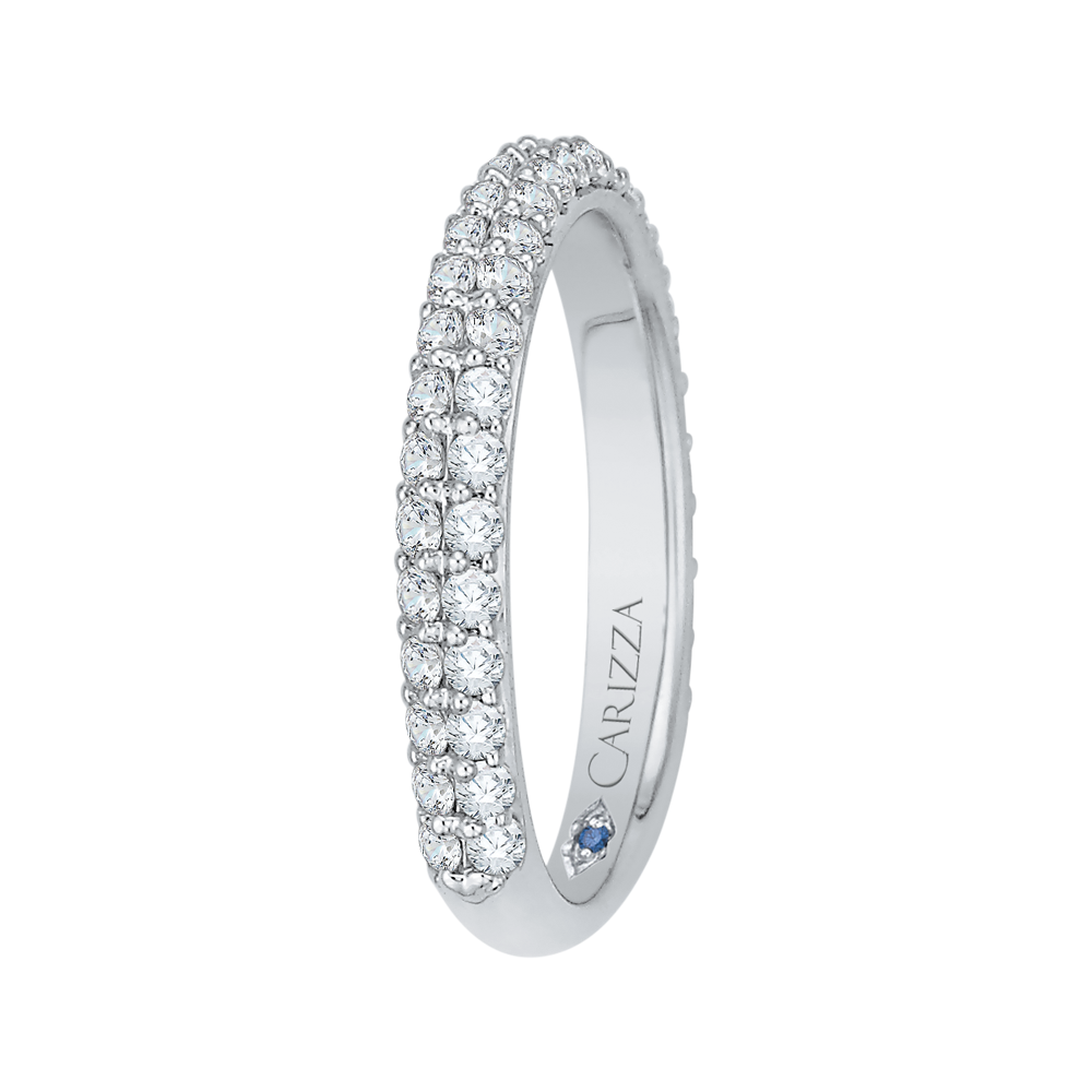 14K White Gold Round Diamond Wedding Band with Euro Shank