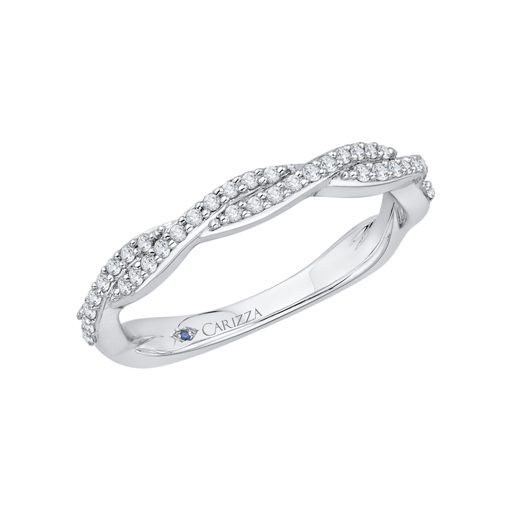 14K White Gold Round Diamond Criss Cross Half Eternity Wedding Band