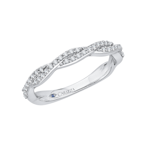 14K White Gold Round Diamond Criss Cross Half Eternity Wedding Band