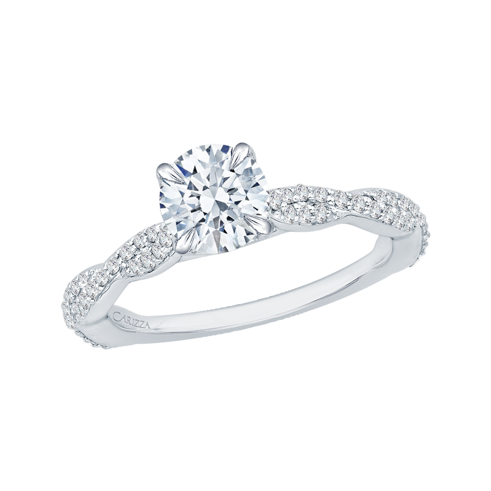 14K White Gold Round Diamond Engagement Ring (Semi Mount)