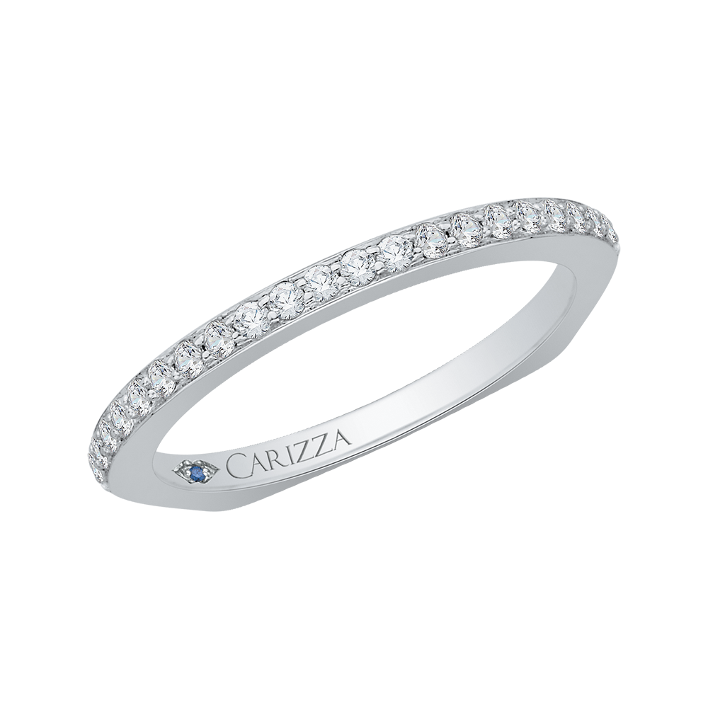 14K White Gold Round Diamond Wedding Band with Euro Shank