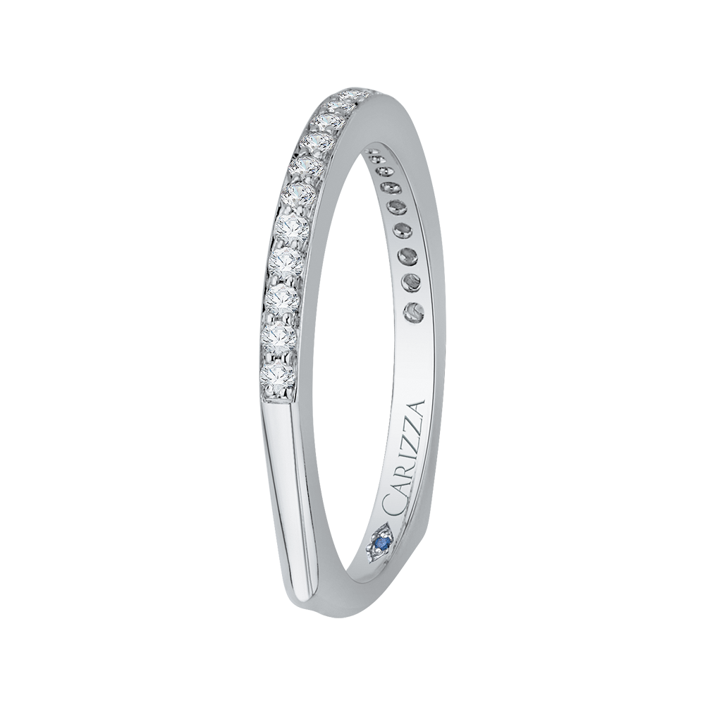 14K White Gold Round Diamond Wedding Band with Euro Shank