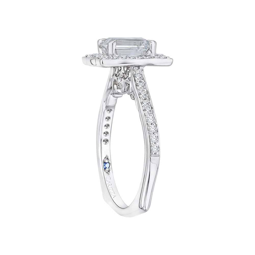 14K White Gold Round Diamond Halo Engagement Ring (Semi Mount)