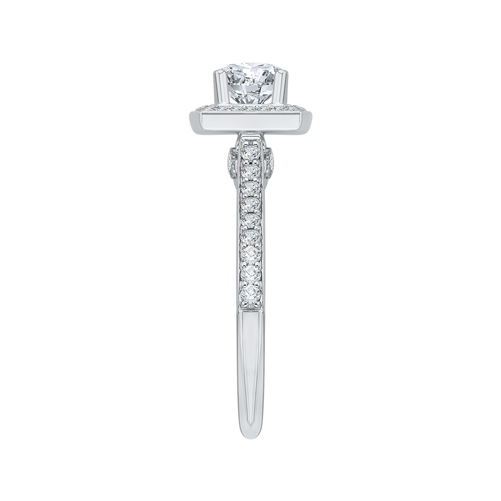 14K White Gold Round Diamond Halo Engagement Ring (Semi Mount)