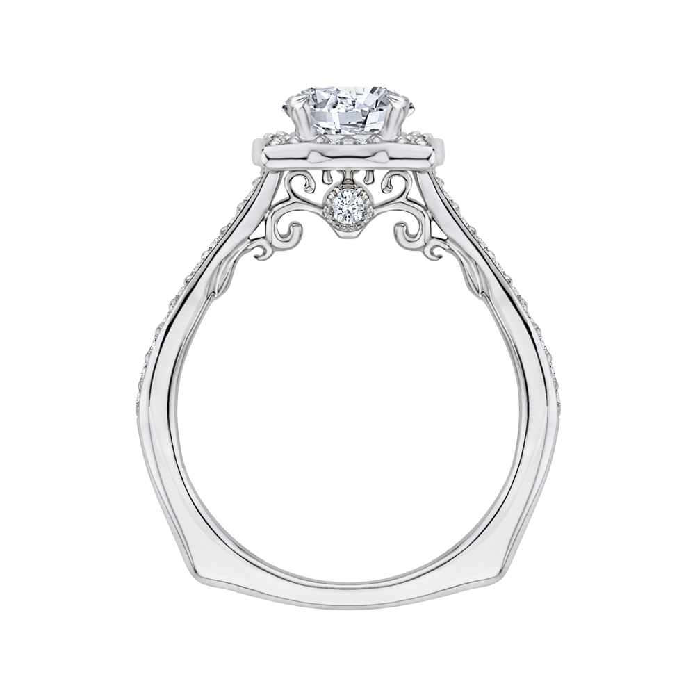 14K White Gold Round Diamond Halo Engagement Ring (Semi Mount)