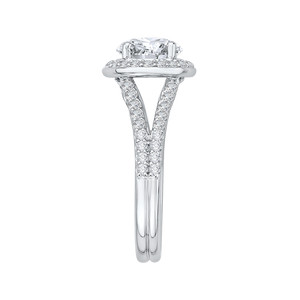 14K White Gold Round Halo Diamond Engagement Ring with Split Shank (Semi Mount)