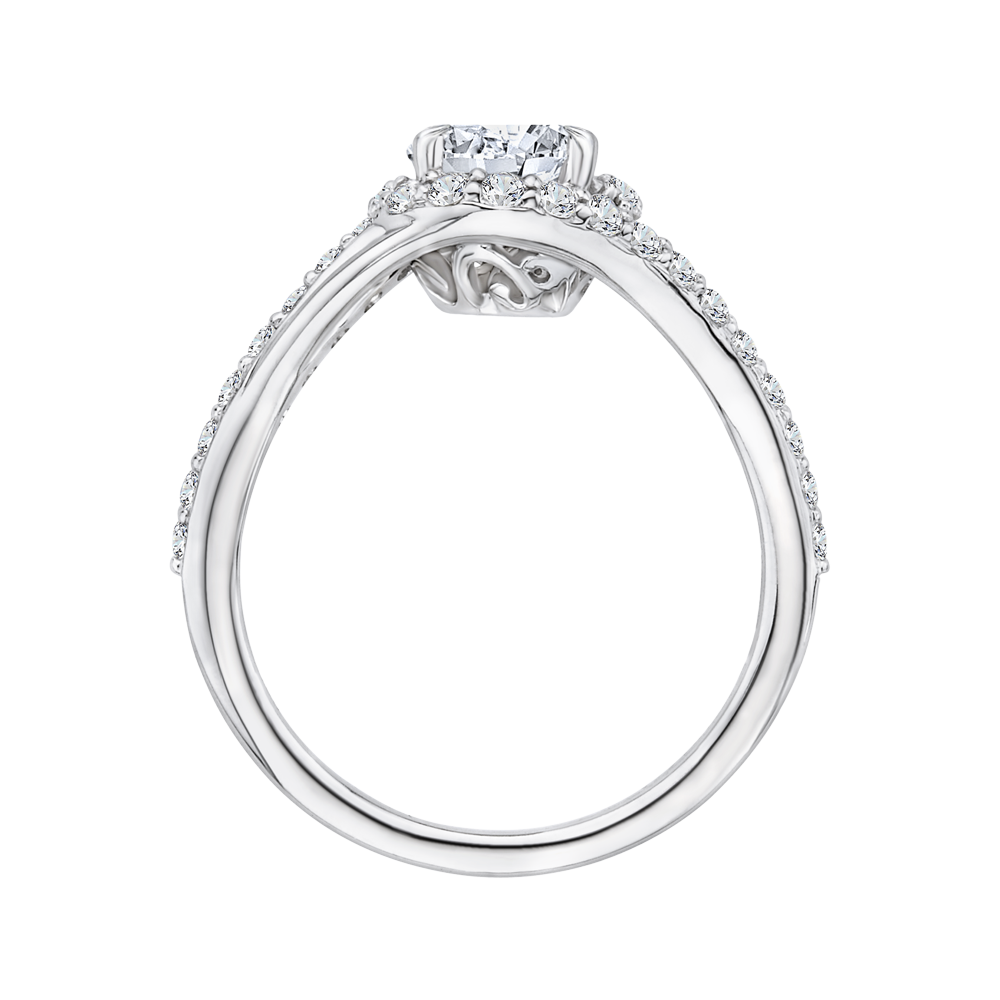 14K White Gold Round Diamond Halo Engagement Ring with Split Shank (Semi Mount)