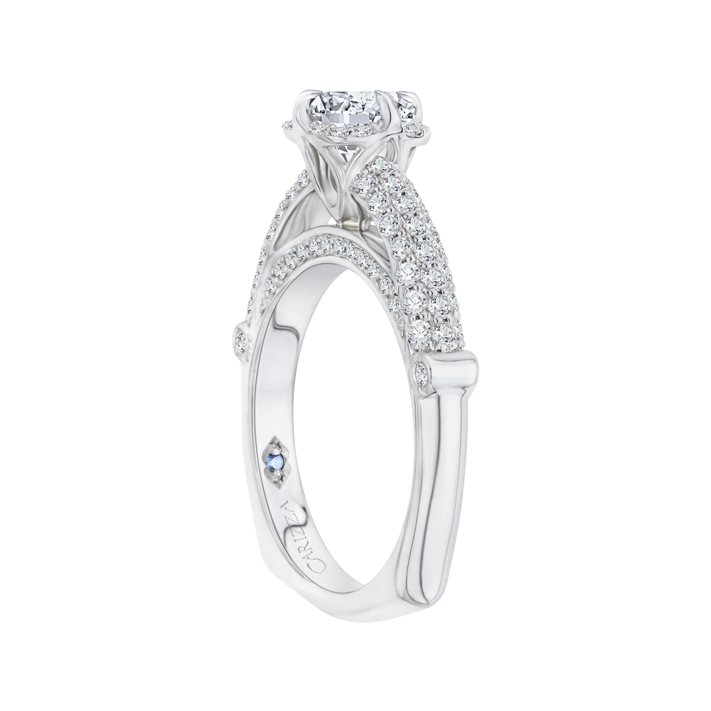 14K White Gold Round Diamond Cathedral Style Engagement Ring (Semi Mount)