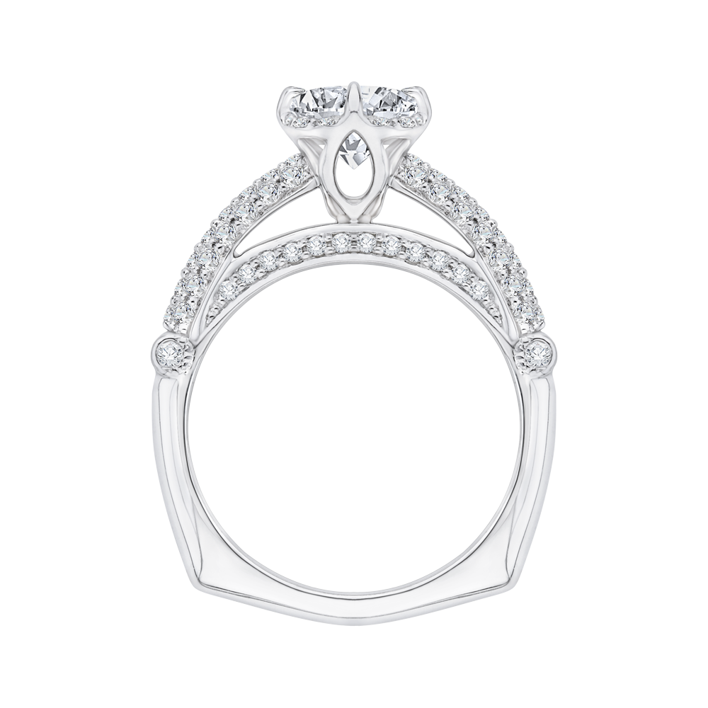 14K White Gold Round Diamond Cathedral Style Engagement Ring (Semi Mount)