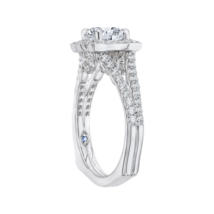 14K White Gold Round Halo Diamond Engagement Ring with Split Shank (Semi Mount)