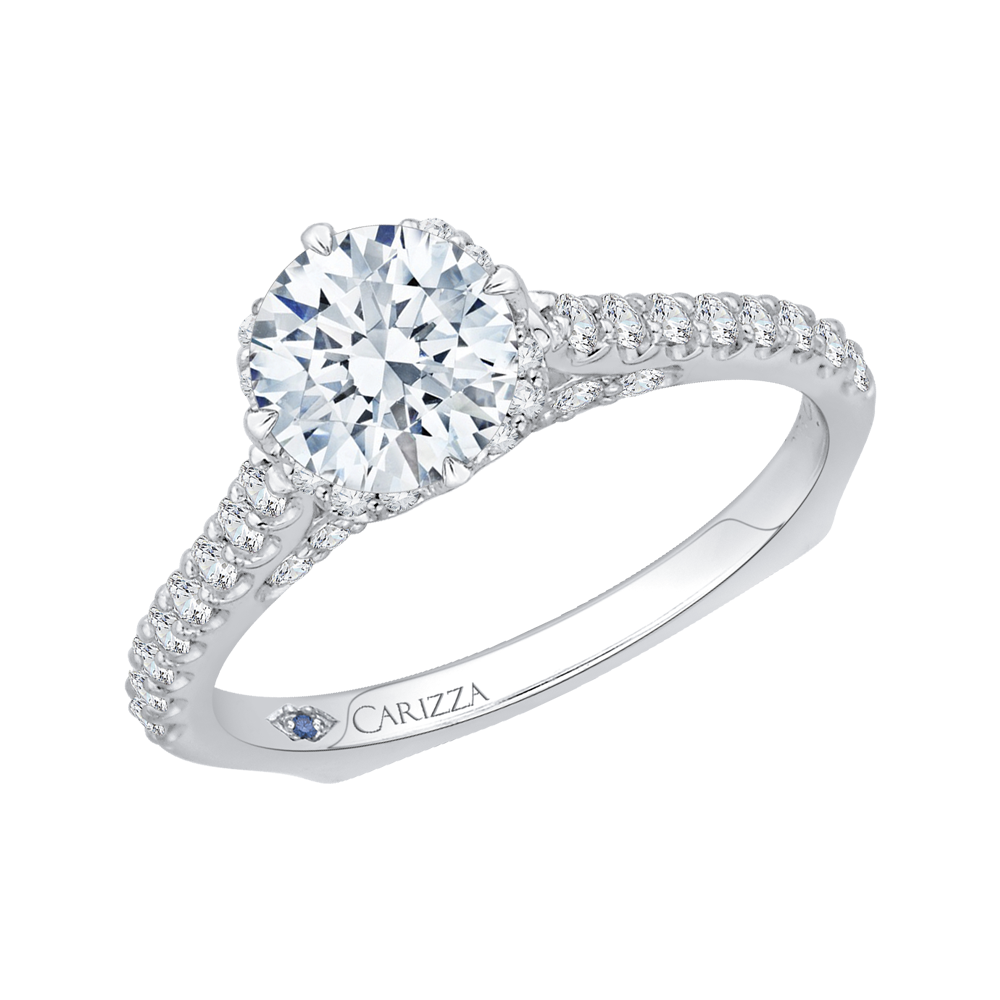 14K White Gold Round Diamond Engagement Ring with Euro Shank (Semi Mount)