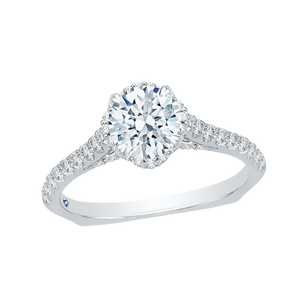 14K White Gold Round Diamond Floral Engagement Ring with Euro Shank (Semi Mount)