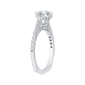 14K White Gold Round Diamond Floral Engagement Ring with Euro Shank (Semi Mount)