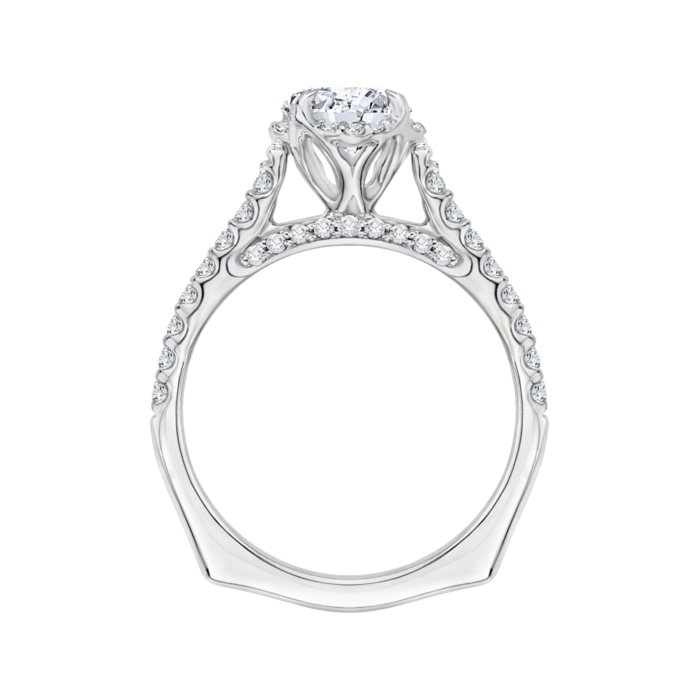 14K White Gold Round Diamond Floral Engagement Ring with Euro Shank (Semi Mount)