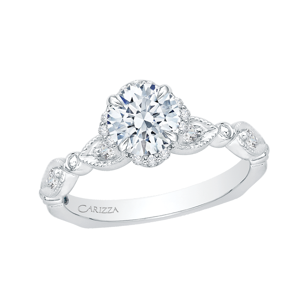 Round Diamond Engagement Ring In 14K White Gold (Semi Mount)