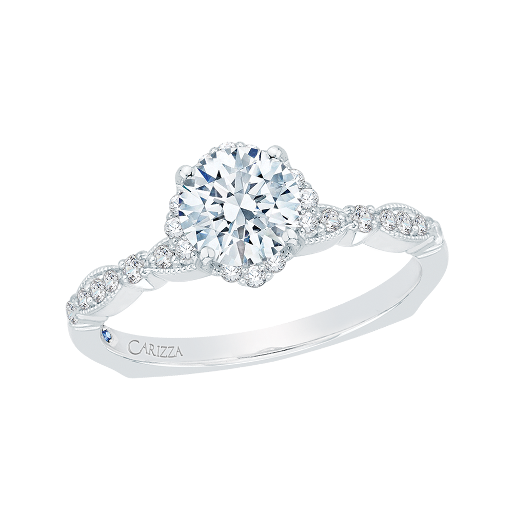 14K White Gold Round Diamond Engagement Ring (Semi Mount)