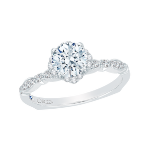 14K White Gold Round Diamond Engagement Ring (Semi Mount)