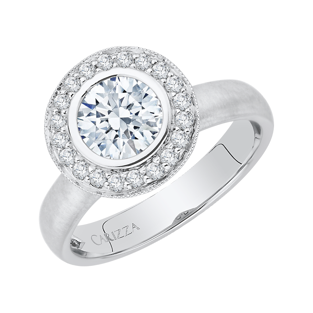 14K White Gold Round Diamond Halo Engagement Ring (Semi Mount)