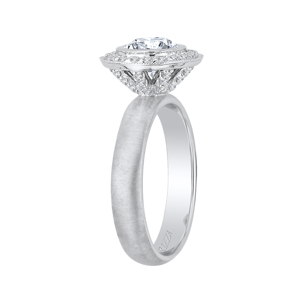 14K White Gold Round Diamond Halo Engagement Ring (Semi Mount)