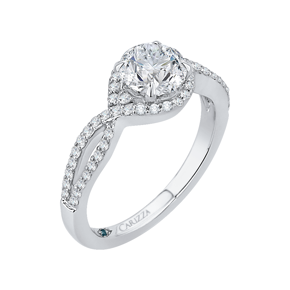 Round Diamond Engagement Ring In 14K White Gold with Split Shank (Semi Mount)