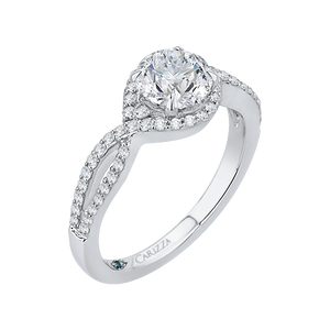 Round Diamond Engagement Ring In 14K White Gold with Split Shank (Semi Mount)