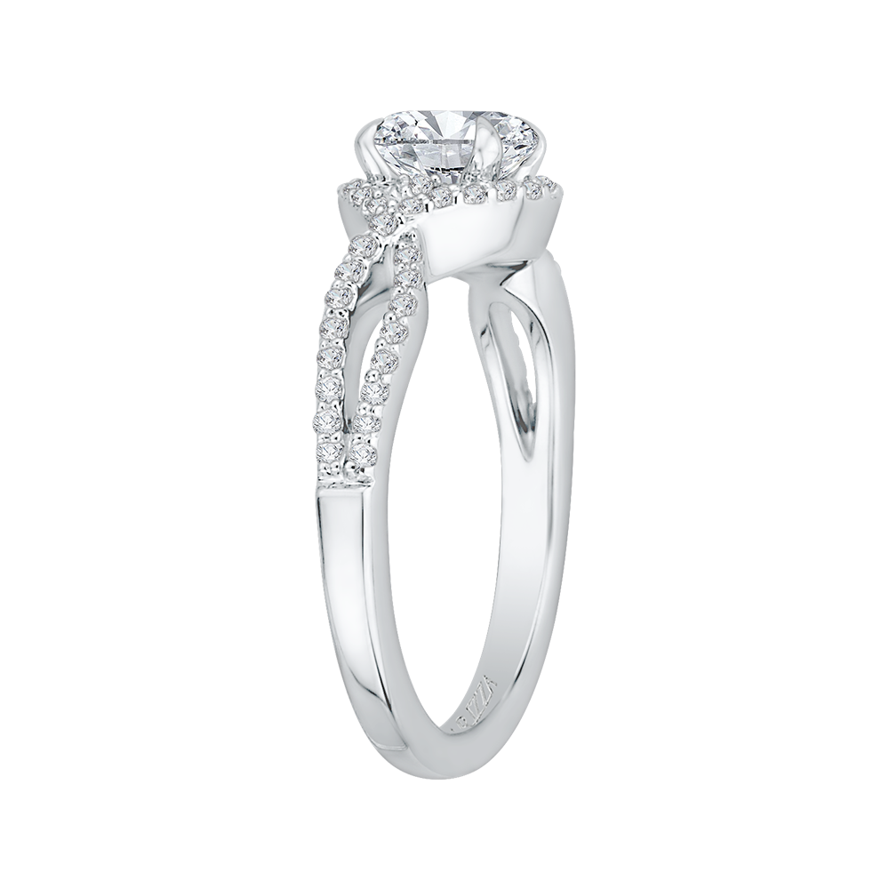 Round Diamond Engagement Ring In 14K White Gold with Split Shank (Semi Mount)