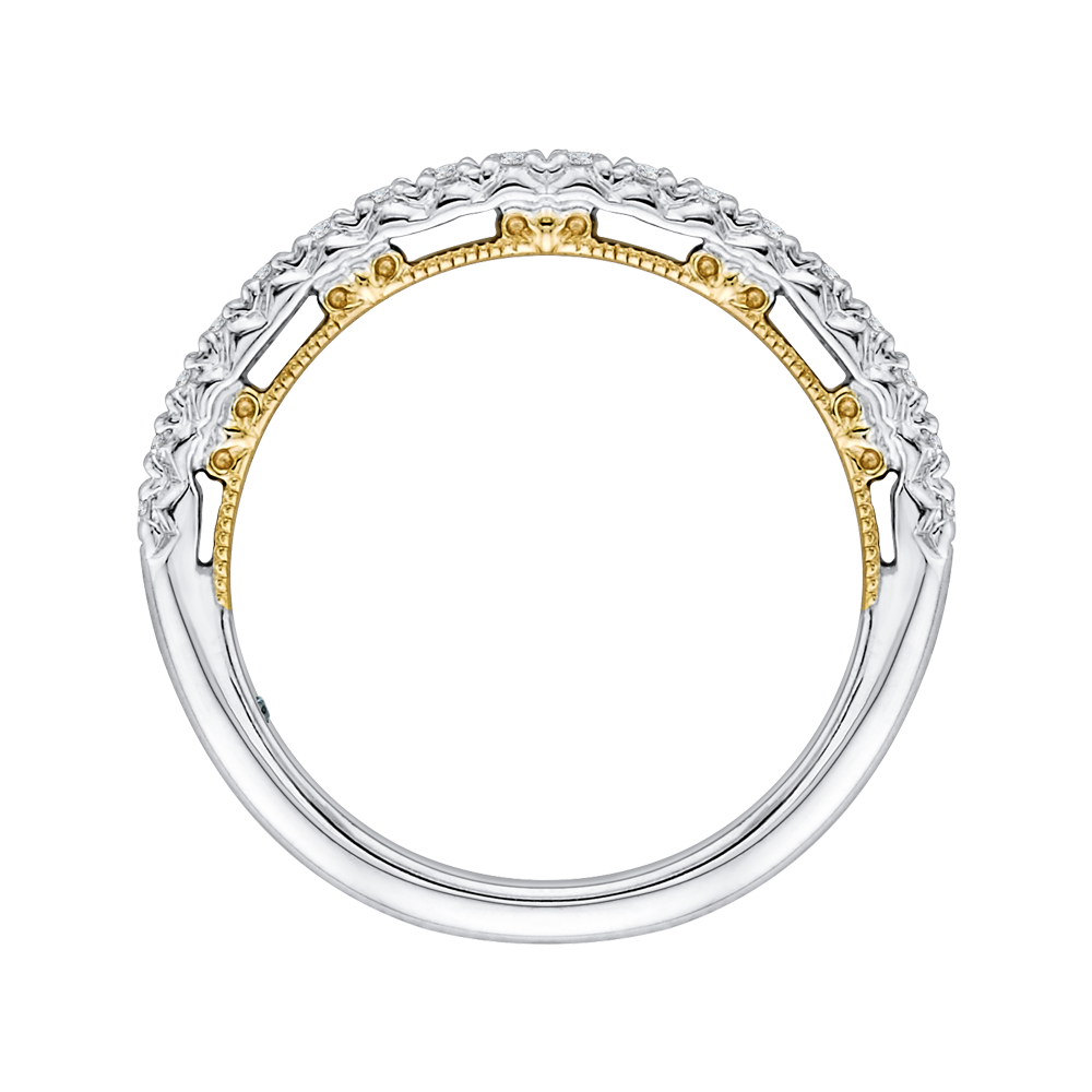 Round Diamond Half Eternity Wedding Band In 14K Two Tone Gold