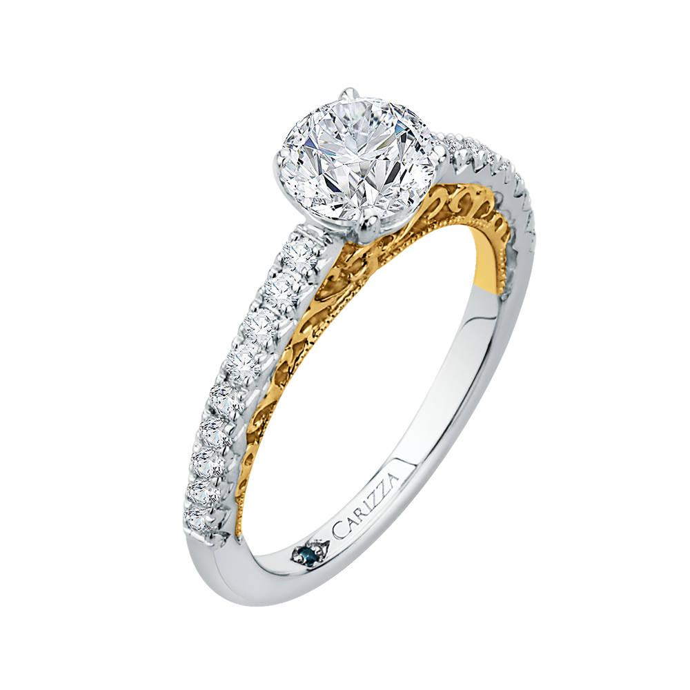 Round Diamond Engagement Ring In 14K Two Tone Gold (Semi Mount)