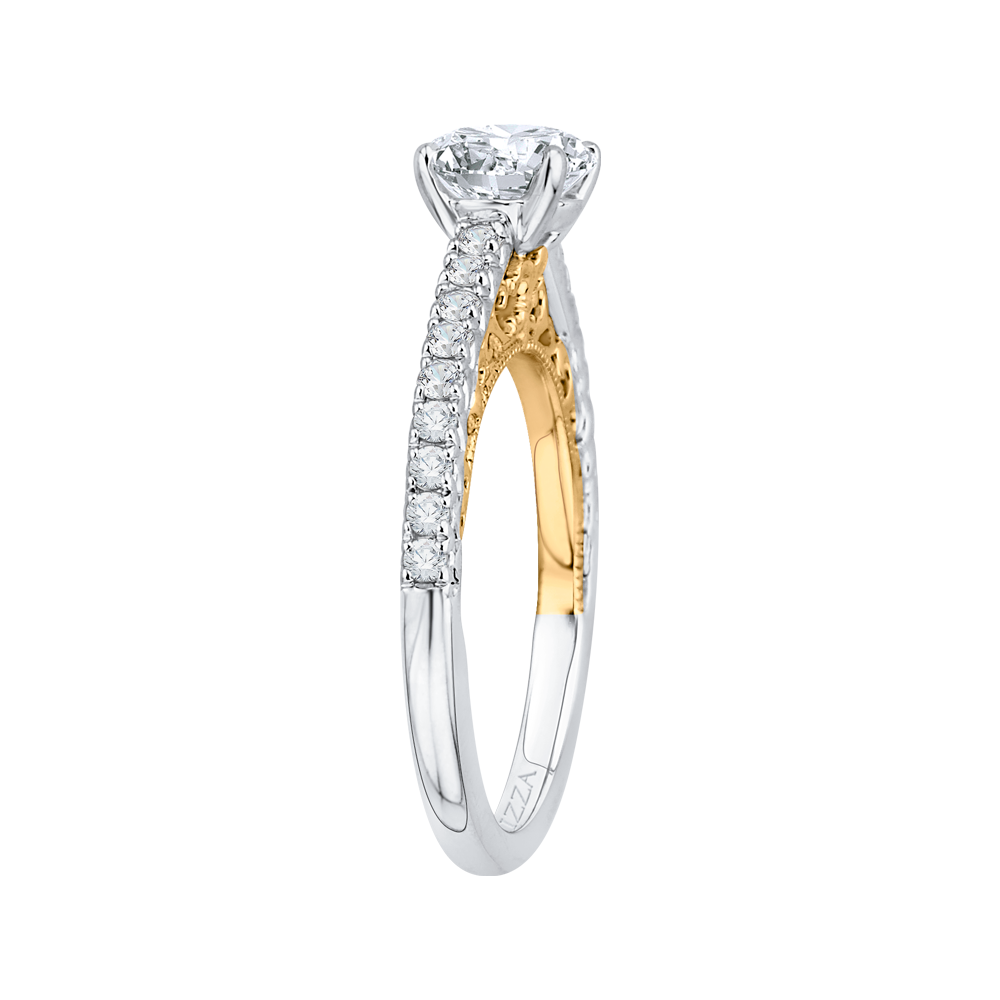 Round Diamond Engagement Ring In 14K Two Tone Gold (Semi Mount)