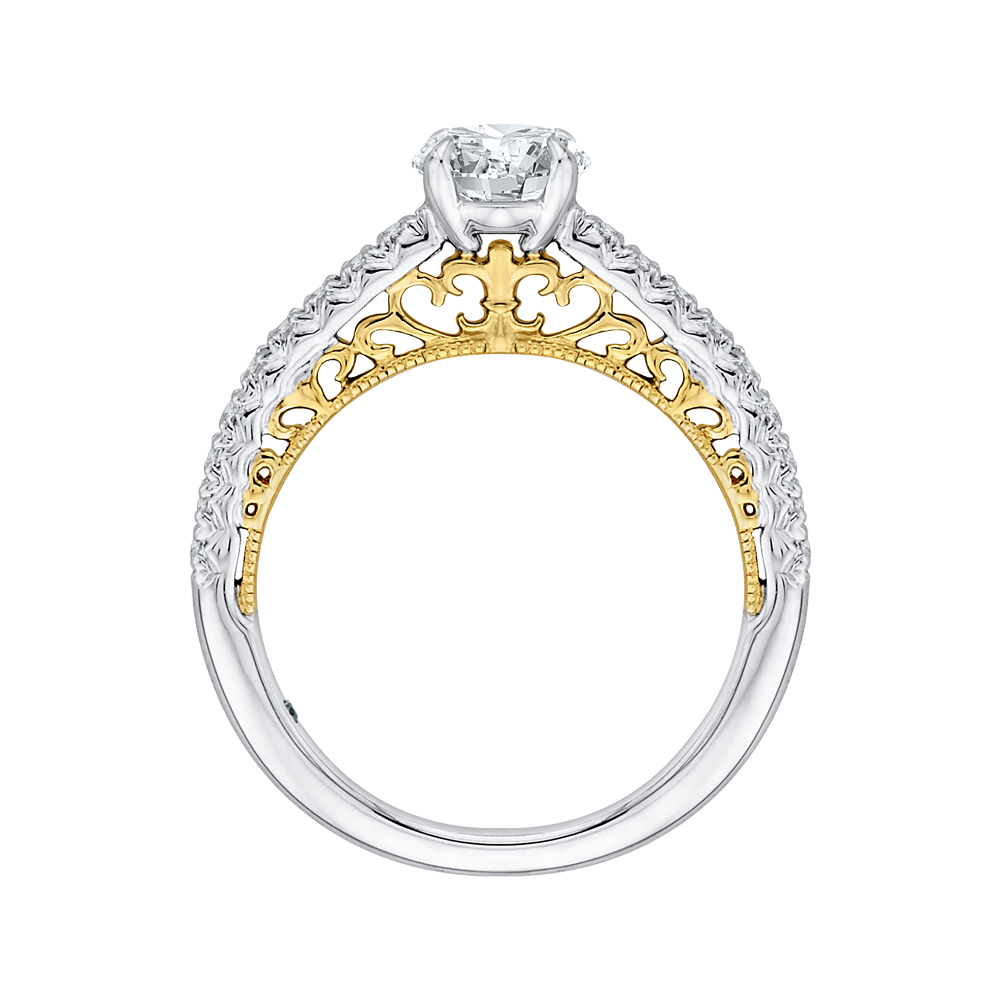 Round Diamond Engagement Ring In 14K Two Tone Gold (Semi Mount)