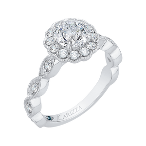 14K White Gold Round Diamond Halo Engagement Ring (Semi Mount)