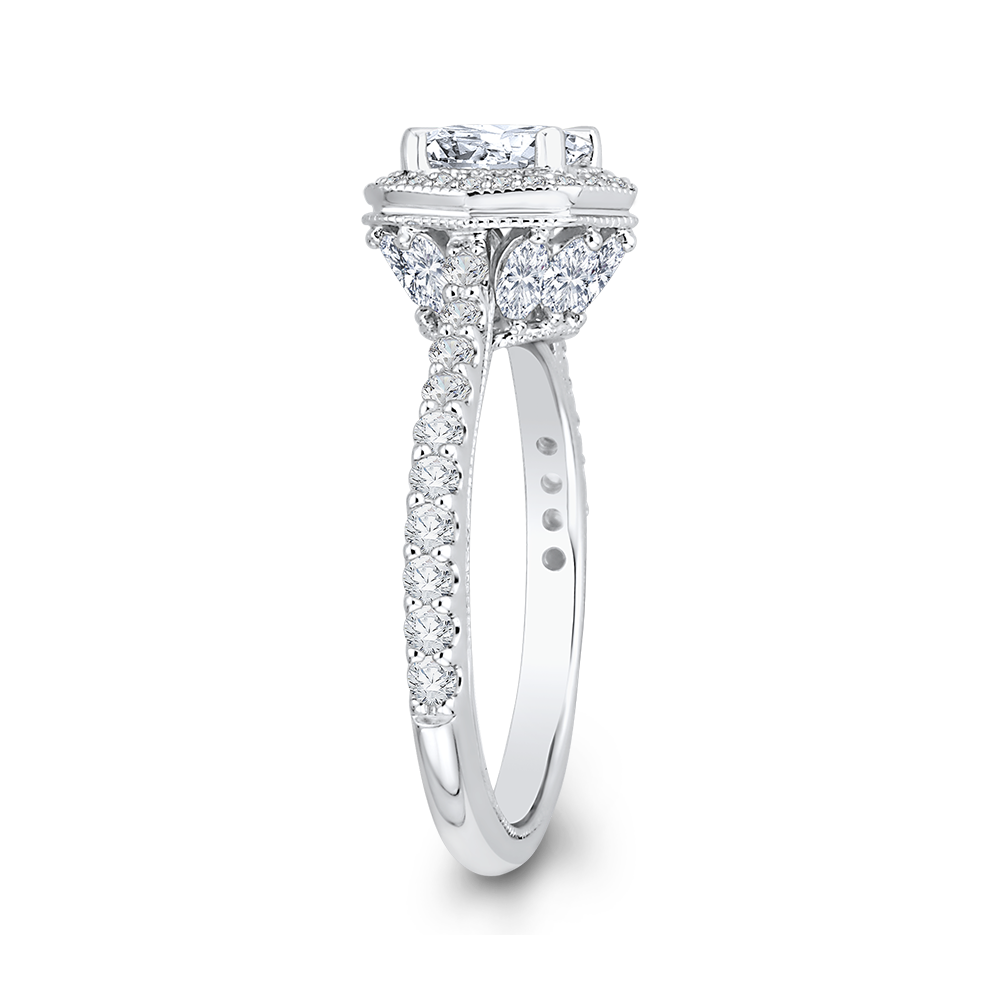 14K White Gold Round Cut Diamond Octagon Shape Halo Engagement Ring (Semi Mount)