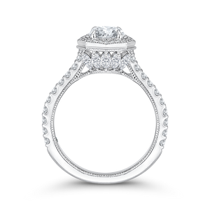 14K White Gold Round Cut Diamond Octagon Shape Halo Engagement Ring (Semi Mount)