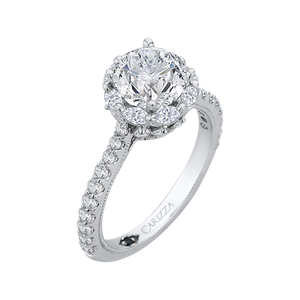 14K White Gold Round Cut Diamond Halo Engagement Ring (Semi Mount)