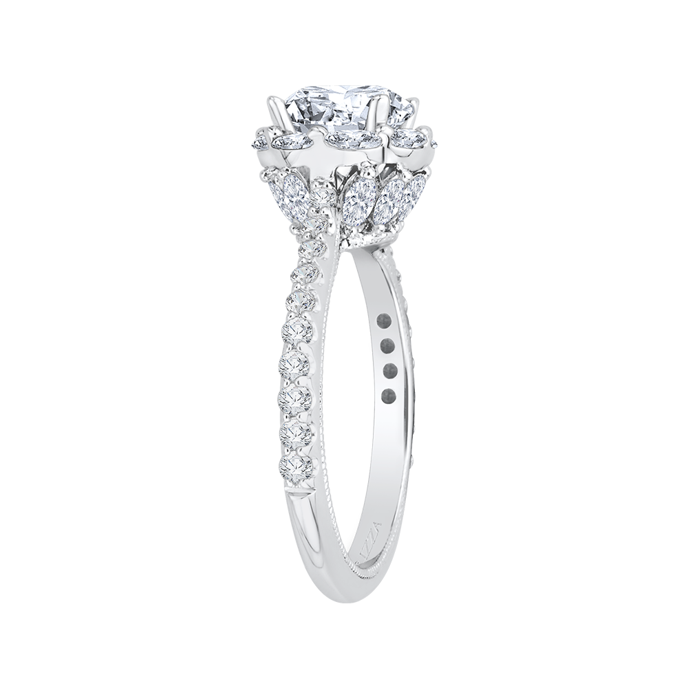 14K White Gold Round Cut Diamond Halo Engagement Ring (Semi Mount)