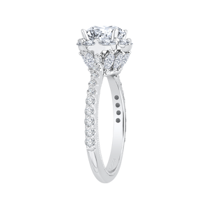 14K White Gold Round Cut Diamond Halo Engagement Ring (Semi Mount)