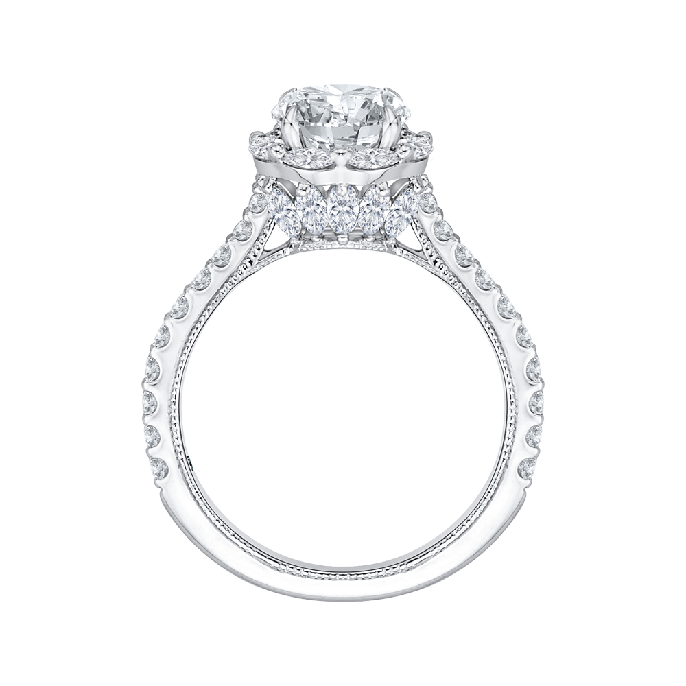 14K White Gold Round Cut Diamond Halo Engagement Ring (Semi Mount)