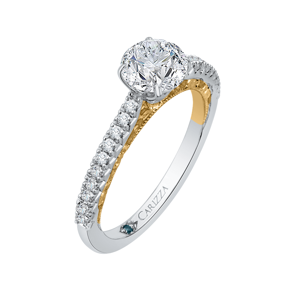 Round Diamond Engagement Ring In 14K Two Tone Gold (Semi Mount)