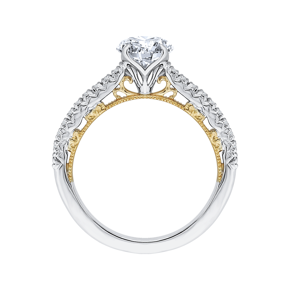 Round Diamond Engagement Ring In 14K Two Tone Gold (Semi Mount)